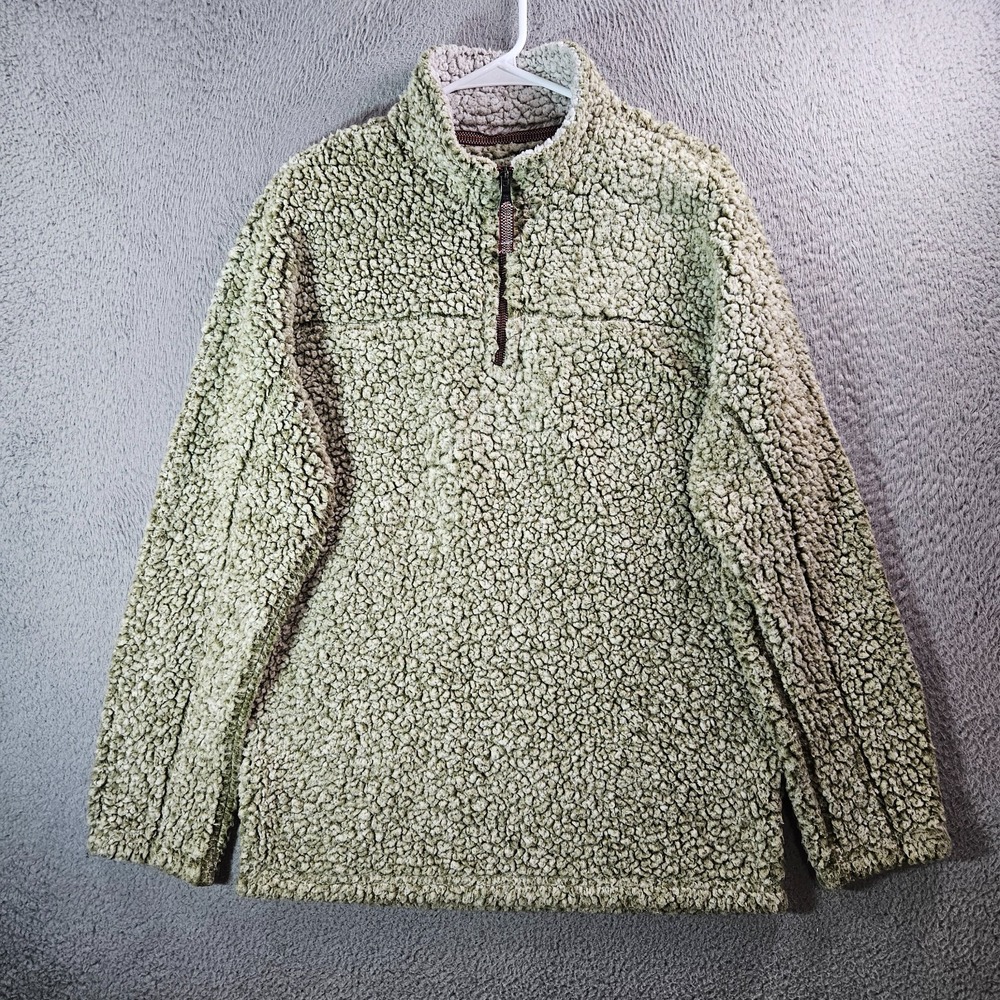 True Grit Sherpa Fleece Sweater Men Medium Pullover 1/4 Zip White Green‎